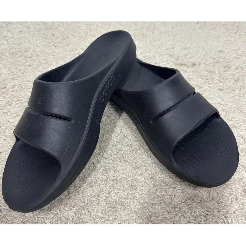 OOFOS OOAHH Slide Recovery Sandals Black Mens 13 Slip On Comfort Shoes Beach